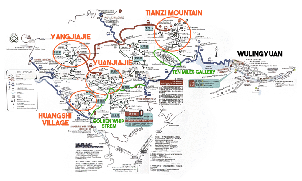 Mapa del Parque Nacional de Zhangjiajie