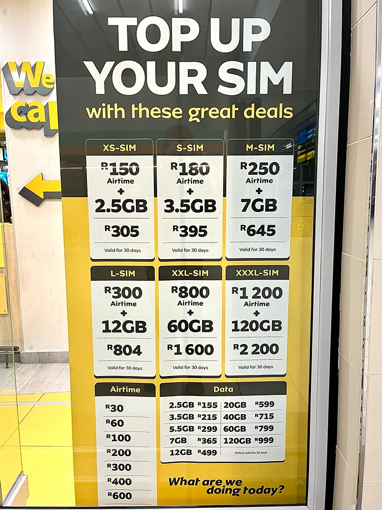 Paquetes de MTN Sudáfrica en el aeropuerto