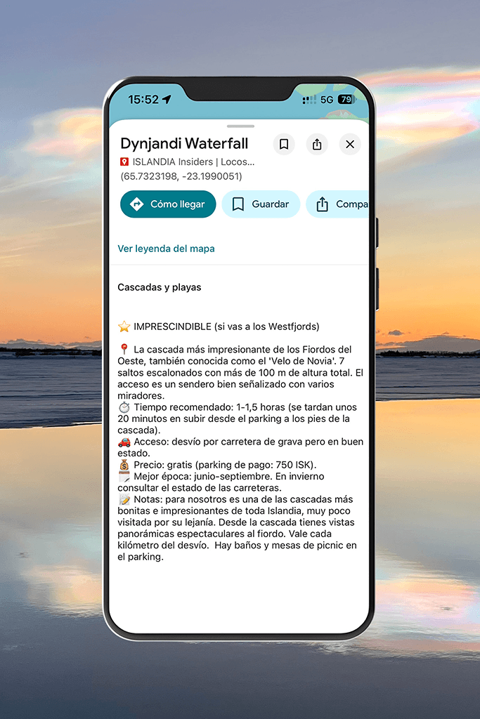 Mapa Islandia Insiders: notas personales en localizaciones