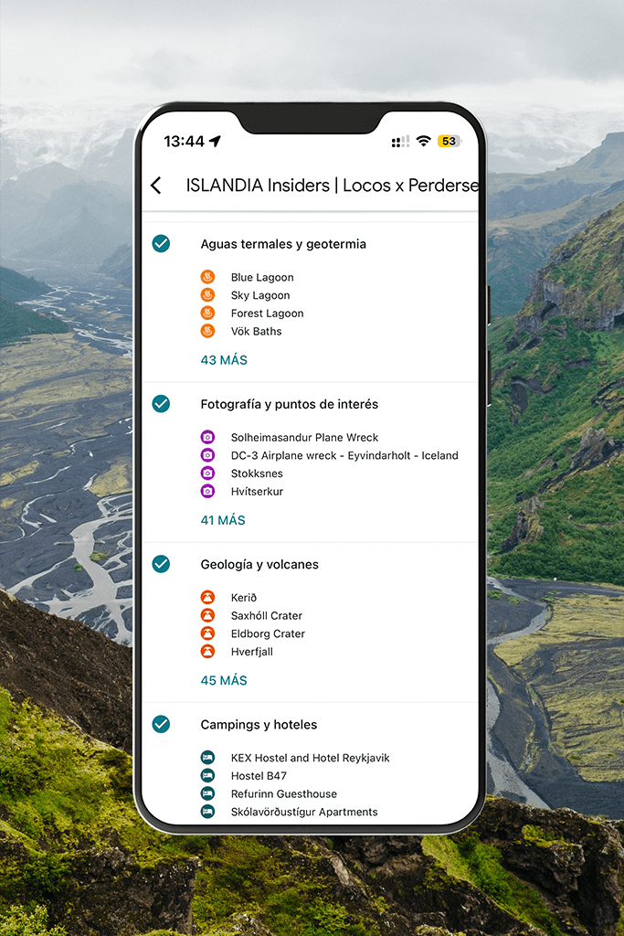 Mapa Islandia Insiders: categorias y filtros