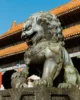 Los leones guardianes delante de los edificios de la Ciudad Prohibida