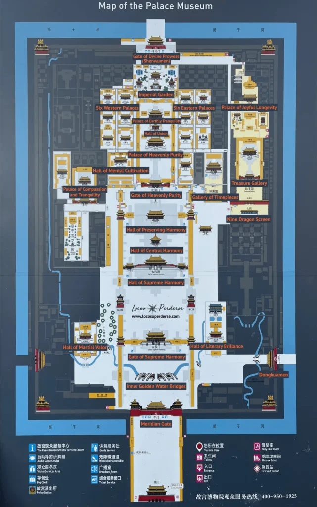 Mapa del interior de la Ciudad Prohibida de Pekín con todos los puntos clave.